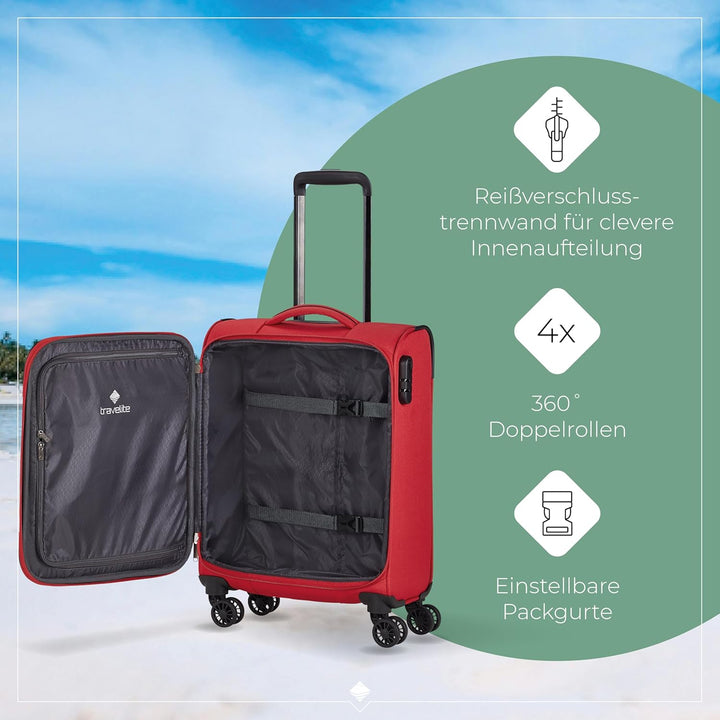 Travelite Handgepäck Trolley klein, Chios, Weichschale, 55x39x20 cm, 2,4 kg, mit 4 Doppelrollen & Za