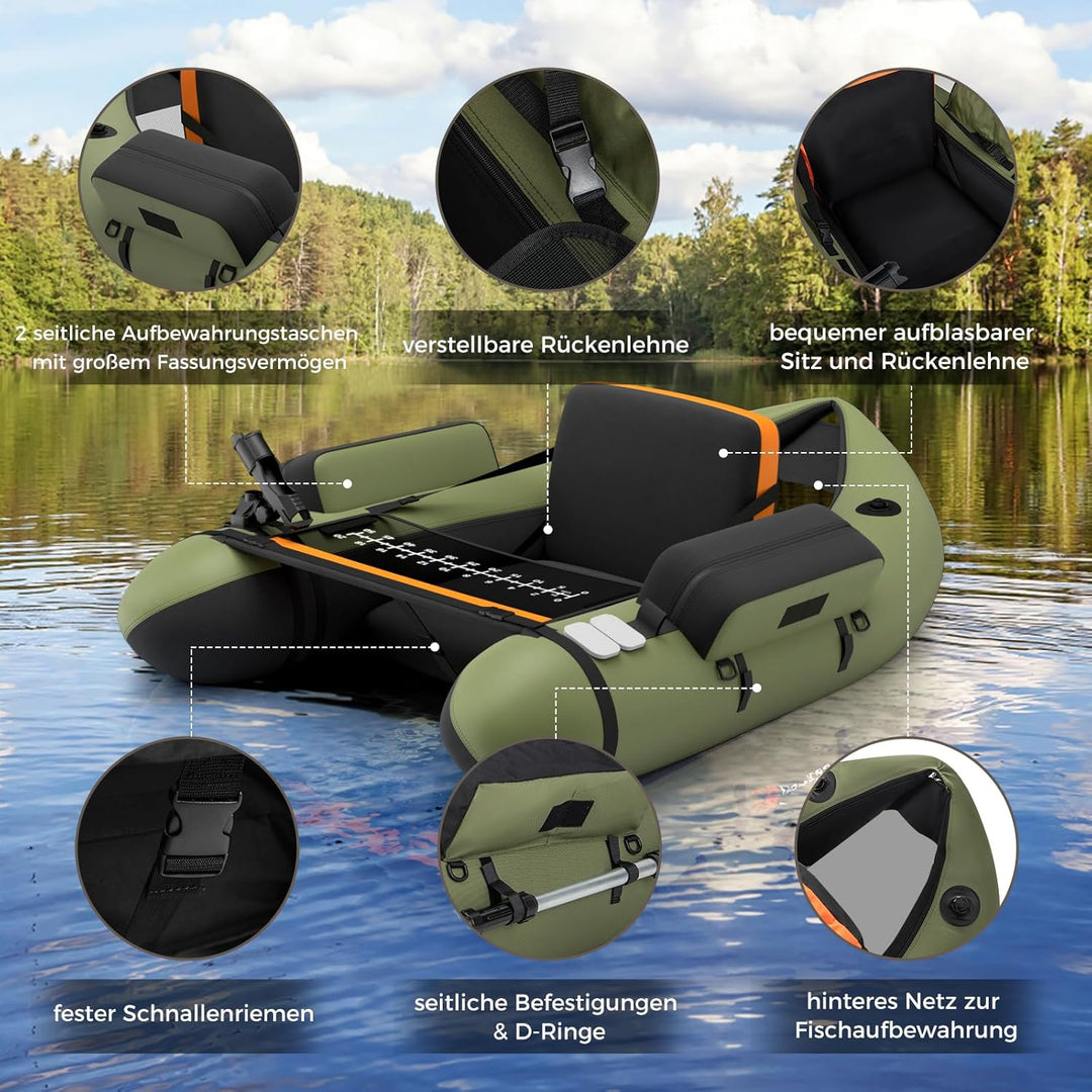 GOPLUS Bellyboot, Belly Boat bis 150 kg belastbar, aufblasbares Schlauchboot zum Angeln mit Alu Padd