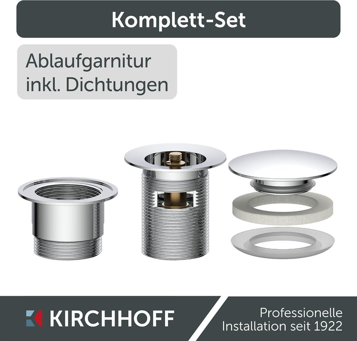 KIRCHHOFF Design Universal Waschbecken Ablaufgarnitur, Pop Up Waschbeckenstöpsel, Ablaufventil mit Ü