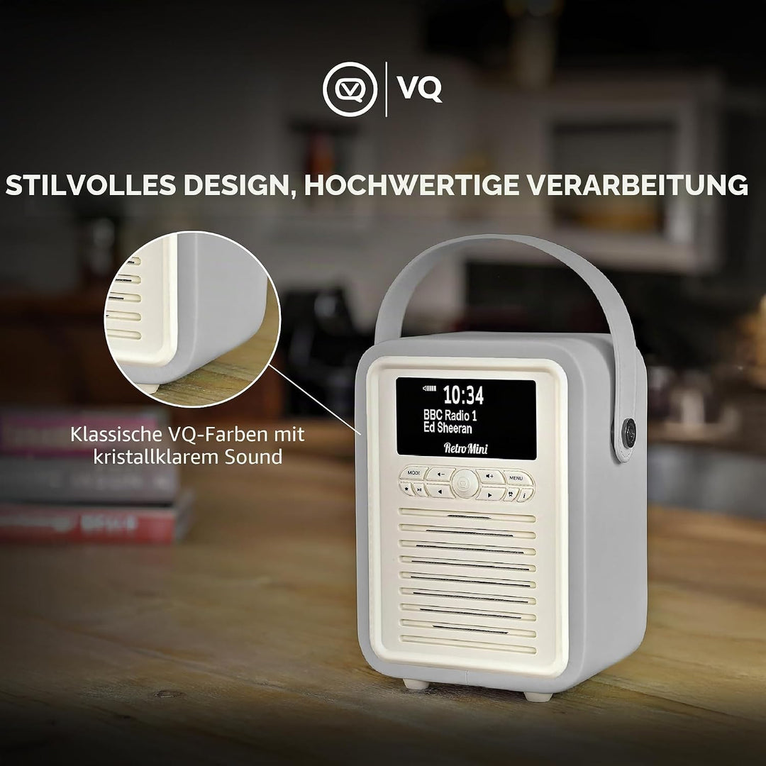 VQ Retro Mini DAB/DAB+ Digital- und FM-Radio mit Bluetooth und Weckfunktion - Hellgrau