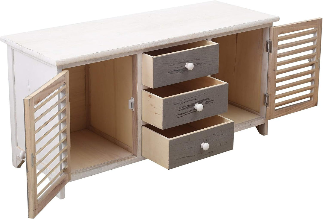 Rebecca Mobili Lowboard für Fernseher, Fernseherschrank 2 Türen 3 Schubladen, Holz, Weiss Grau, Vint