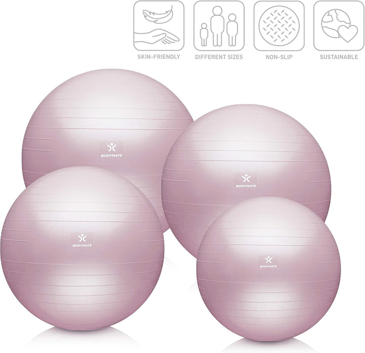 BODYMATE Gymnastikball Sitzball Trainingsball mit GRATIS E-Book inkl. Luft-Pumpe, Ball für Fitness,