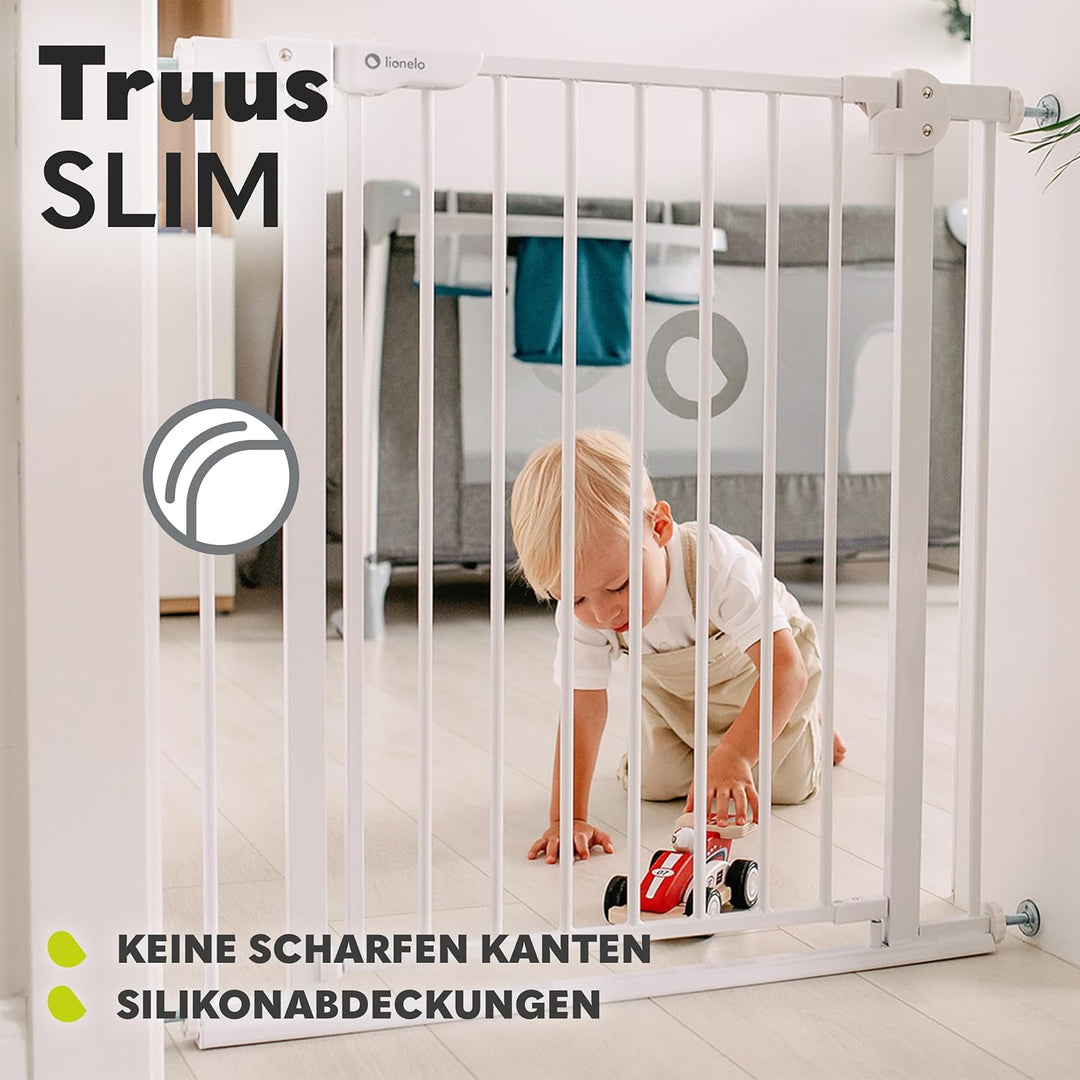 LIONELO Truus Slim Treppenschutzgitter, Ohne Bohren, Türschutzgitter, Baby Türgitter zum Klemmen, Me