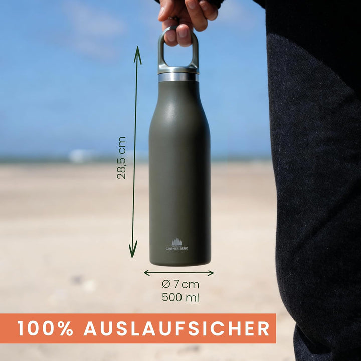 Groenenberg Trinkflasche Edelstahl 500ml oder 750ml | 100% Auslaufsicher | Thermosflasche Kohlensäur