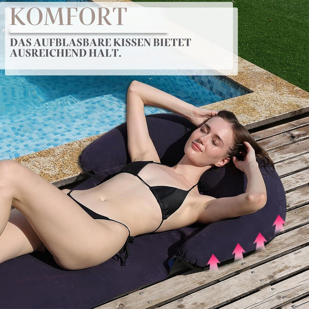 Aufblasbare Strandmatte Liegestuhl, Outdoor Sonnenbad-Schlafmatte mit aufblasbarem Kissen, tragbares