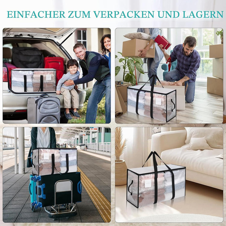 AiQInu 2 Stück 72 L Aufbewahrungstasche mit Deckel, Wasserdicht Umzugskartons Transparente mit Reiss