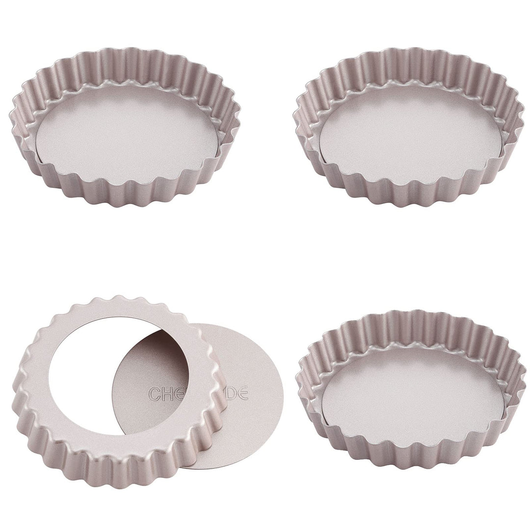 CHEFMADE Mini Torte Pan Set, 4-zoll 4Pcs mit Abnehmbare Lose Bottom Nicht-Stick Runde Quiche Tart Ba