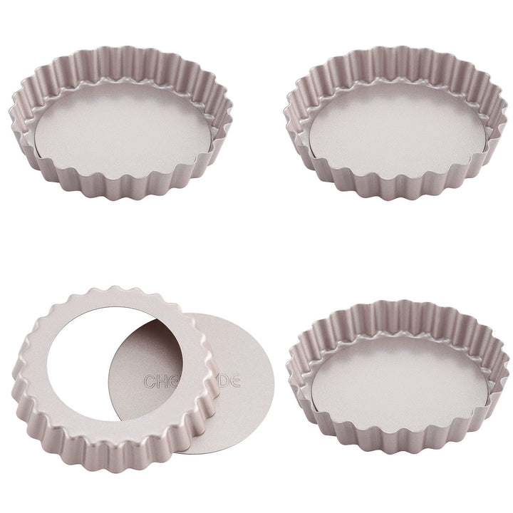 CHEFMADE Mini Torte Pan Set, 4-zoll 4Pcs mit Abnehmbare Lose Bottom Nicht-Stick Runde Quiche Tart Ba