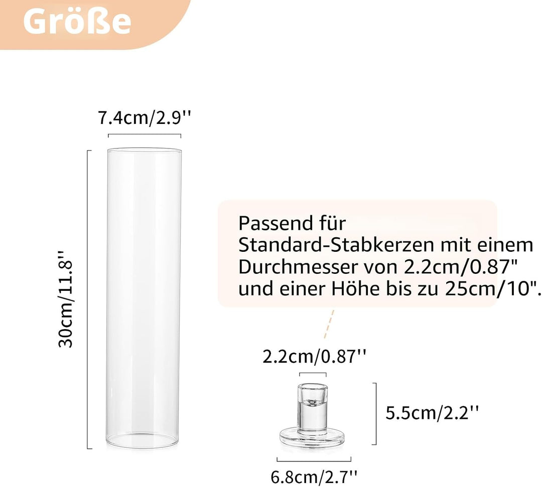 NUPTIO Glaszylinder Kerzenständer Kerzenhalter Glas - 10 Stücke Kegel Kerzenhalter Stabkerze Pack fü