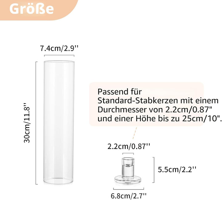 NUPTIO Glaszylinder Kerzenständer Kerzenhalter Glas - 10 Stücke Kegel Kerzenhalter Stabkerze Pack fü