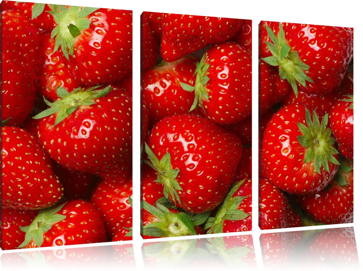 Fruchtig frische Erdbeeren 3-Teiler Leinwandbild 120x80 Bild auf Leinwand, XXL riesige Bilder fertig