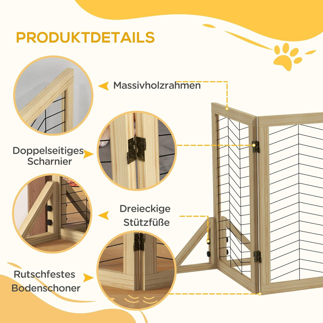 PawHut Hunde Absperrgitter aus Holz, Türschutzgitter, Klappbares Hundegitter mit 8 Platten, Hundeabs