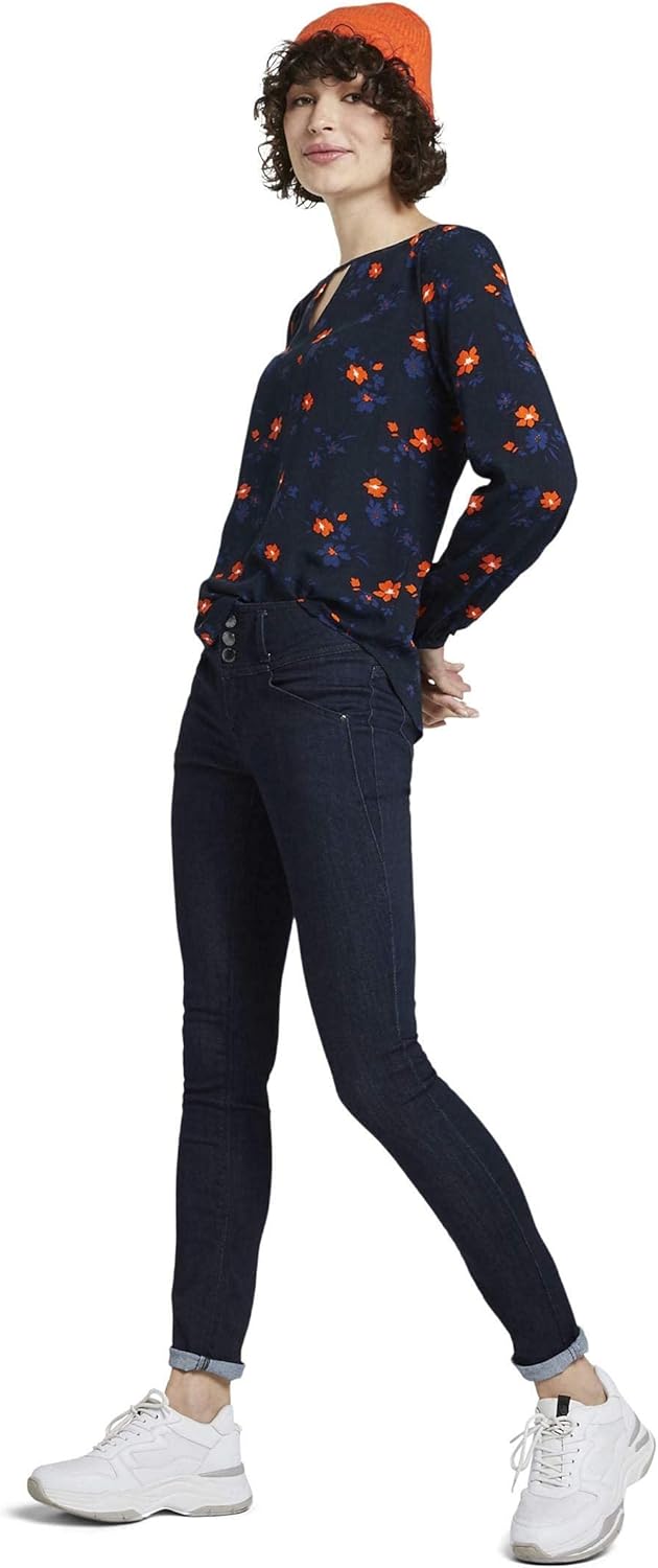 TOM TAILOR Damen Blusen, Shirts & Hemden Blusenshirt mit Print Navy orange Flower Design,40,21169,60