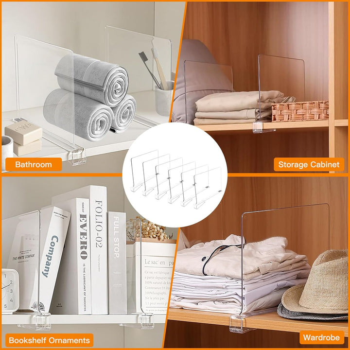 6 Pcs Transparente Acryl Regaltrenner, Multifunktionaler Kleiderschrank Organizer Trenner, Ohne Bohr