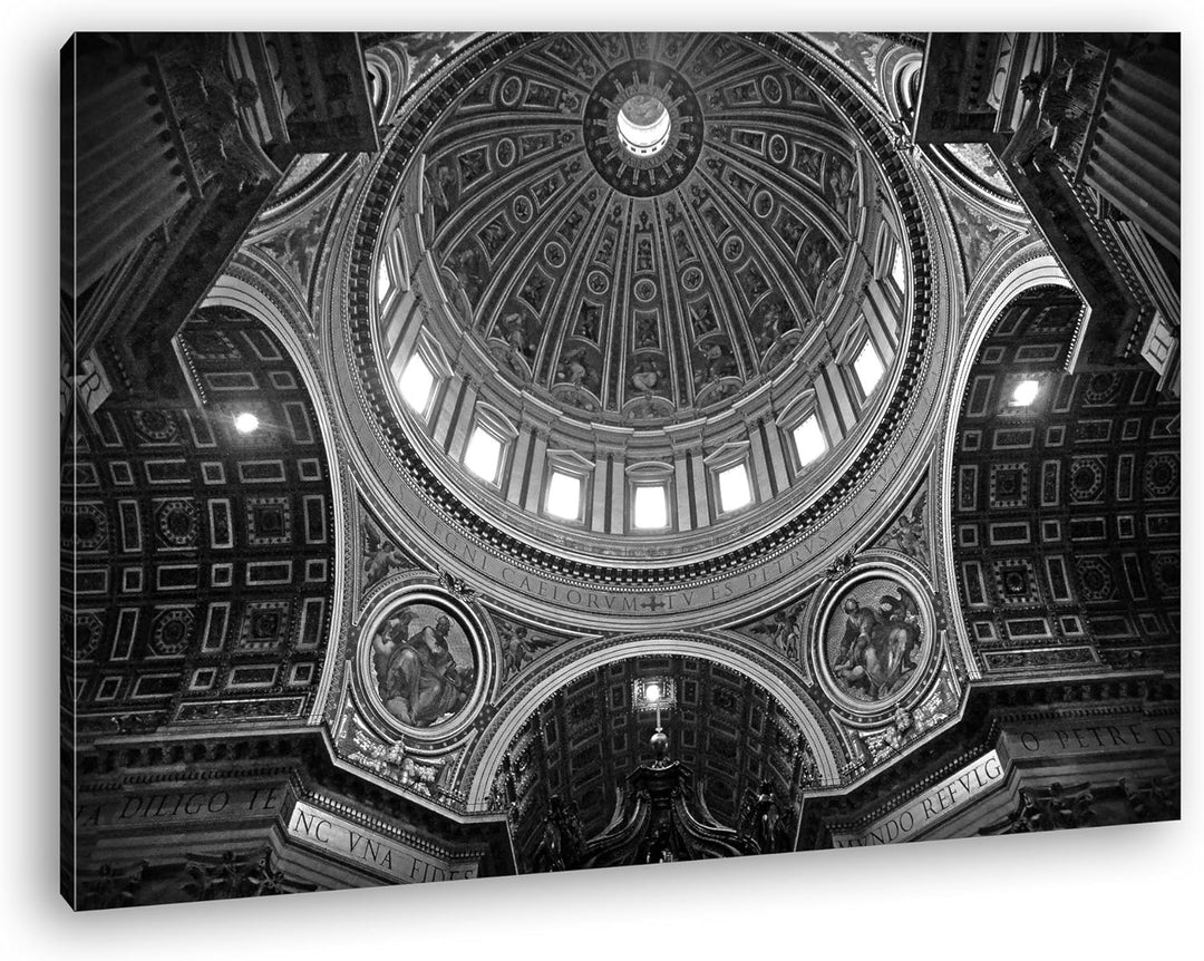 Kuppel der Basilika im Vatikan Format: 80x60 Effekt: Schwarz/Weiss als Leinwandbild, Motiv fertig ge