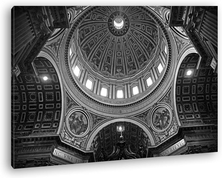 Kuppel der Basilika im Vatikan Format: 80x60 Effekt: Schwarz/Weiss als Leinwandbild, Motiv fertig ge