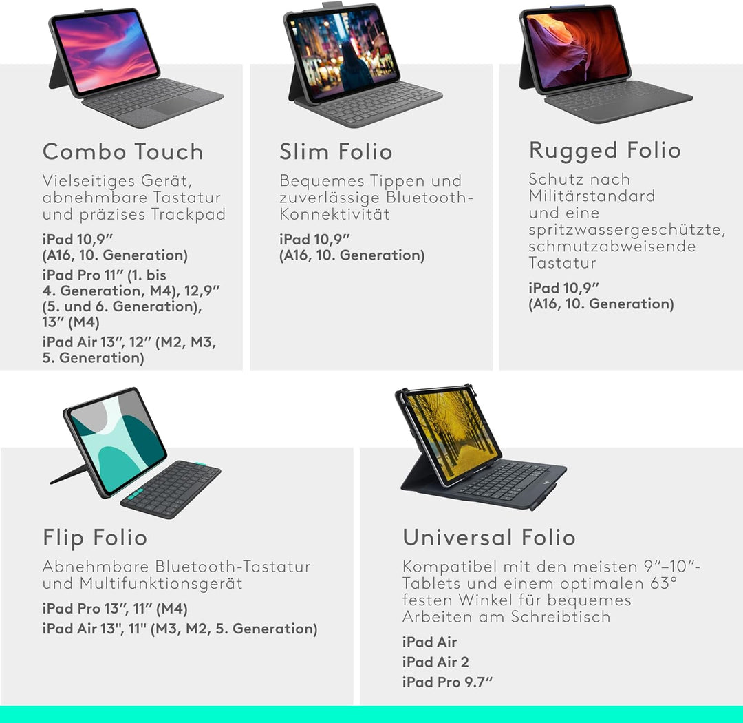Logitech Combo Touch Case mit abnehmbarer Tastatur für iPad (10. Generation), grosses Trackpad, hint