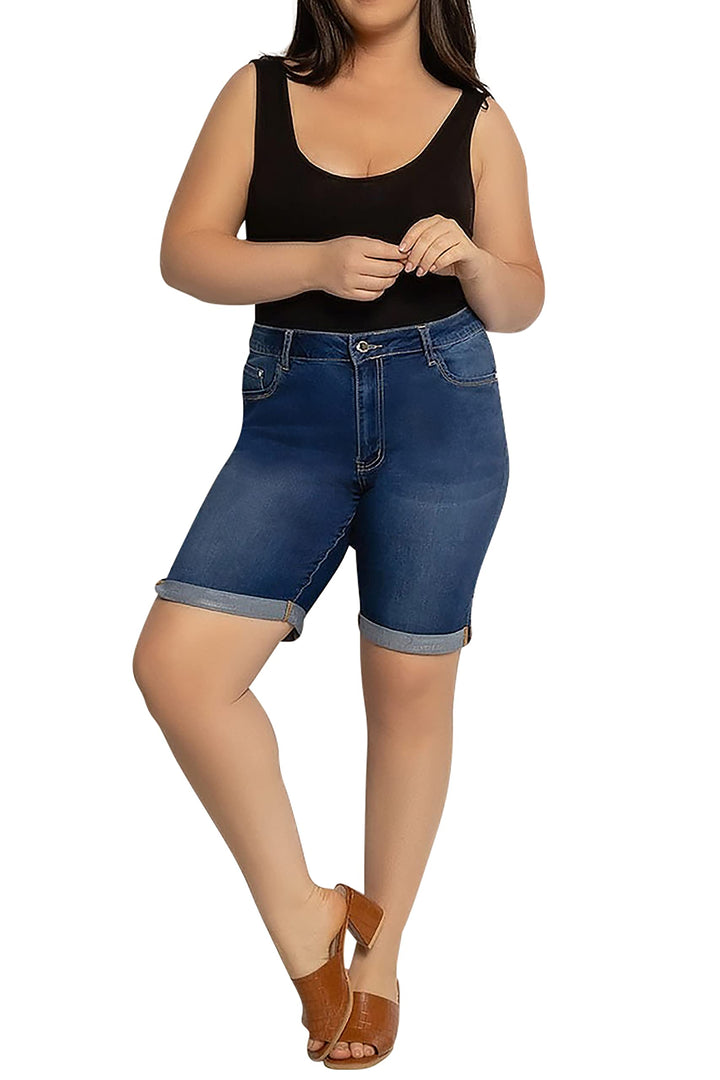 Lusty Chic Damen-Stretch-Jeansshorts – lässige Stretch-Shorts mit hoher Taille für Damen L Blau 2, L