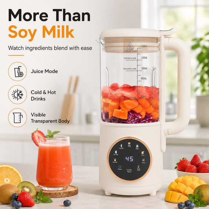 Sojamilchmaschine, 1,4 l, automatische Pflanzenmilchmaschine, mit LED-Touchscreen und Griff, stabile