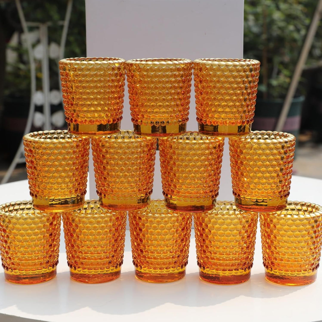 Bernstein Teelichthalter für Hochzeit 12 Set, Vintage Teelichthalter mit Goldrand, Glas-Teelichtglas