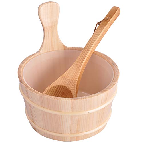 zalati Holzeimer und Schöpflöffel, 4 l Fassungsvermögen, für Sauna, Dampfzubehör