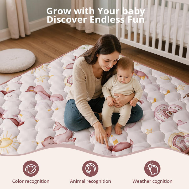 COMOMY Krabbelmatte Baby 127x127 cm, Dicke und Weiche Spielmatte Faltbar, Rutschfeste Schadstofffrei