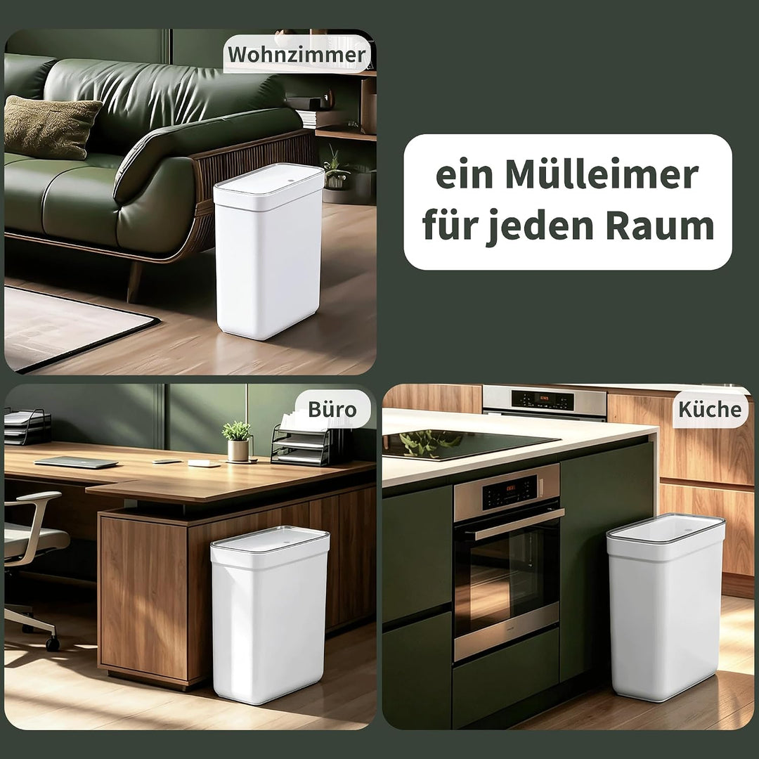 funest Badmülleimer mit abnehmbarem Deckel 10L – Kosmetikeimer Schmal 14 cm, Geruchshemmend &amp; Standf