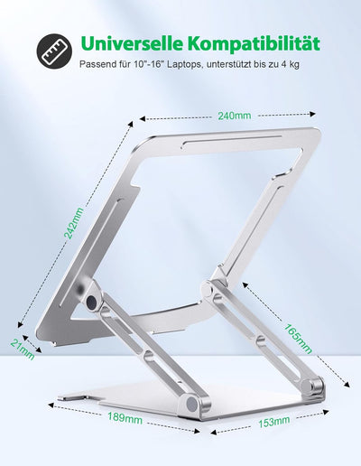 Glangeh Laptop Ständer Aluminium Robust, Belüfteter Ergonomisch Laptop Stand mit Höhenverstellbarer,