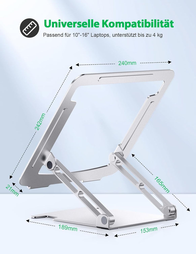 Glangeh Laptop Ständer Aluminium Robust, Belüfteter Ergonomisch Laptop Stand mit Höhenverstellbarer,