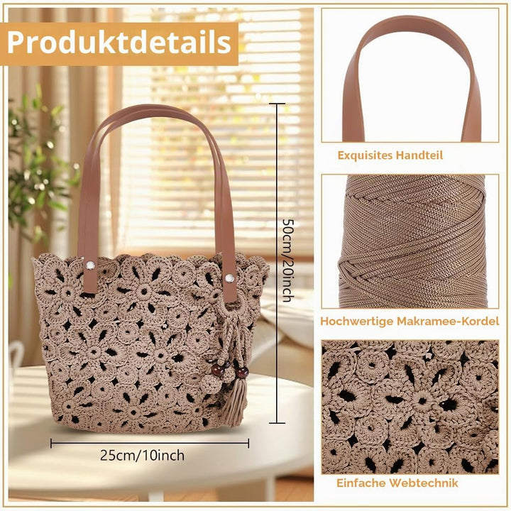 ORIGACH Ausgehöhlte Blumen Häkelset Für Anfänger, DIY Handtasche Starter Häkelset Für Erwachsene Mit