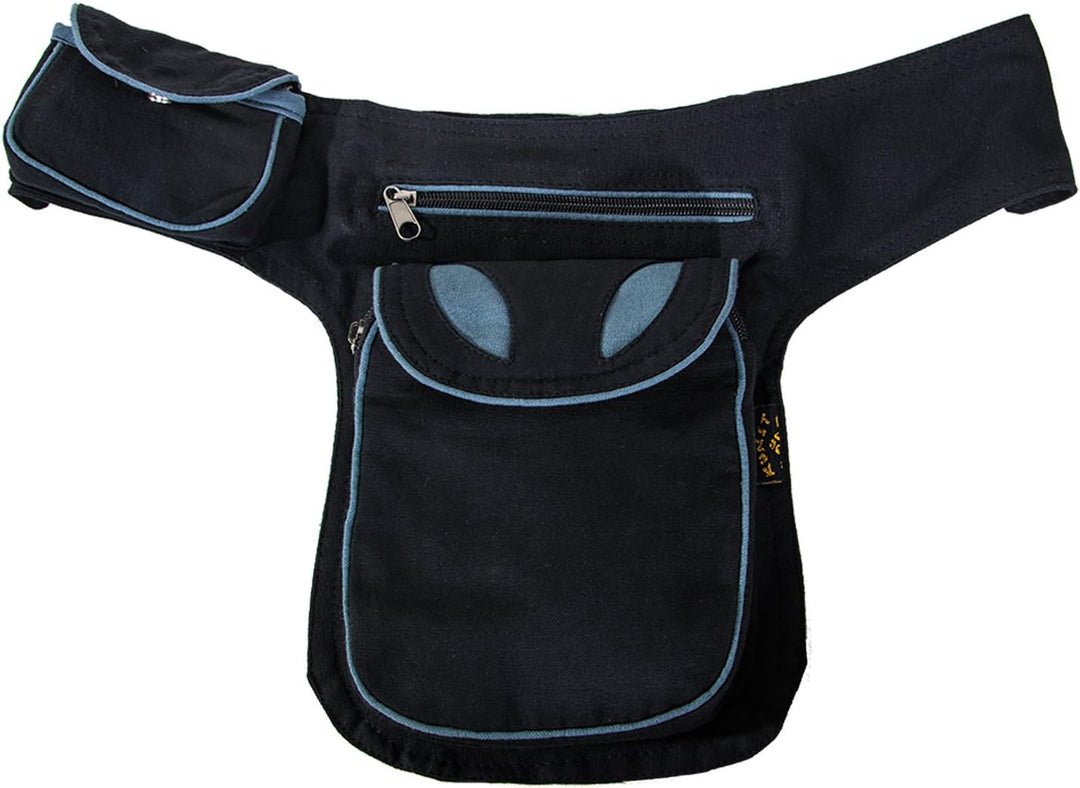 KUNST UND MAGIE Goa Schulter-Bauchtasche Gürteltasche Hippie Psy, Farbe:Schwarz/Grau Schwarz / Grau,