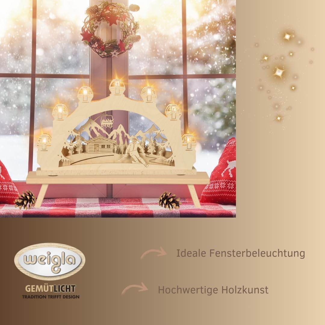 weigla - Schwibbogen original Erzgebirge 7 flg. Wintersport - Lichterbogen Weihnachten - 7 x 34 V, 3