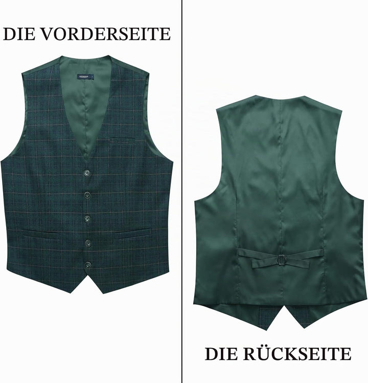 HISDERN Manner Formale Hochzeitsfeier Weste Baumwolle Plaid Kleid Anzug Weste für Herren Grün XS, Gr