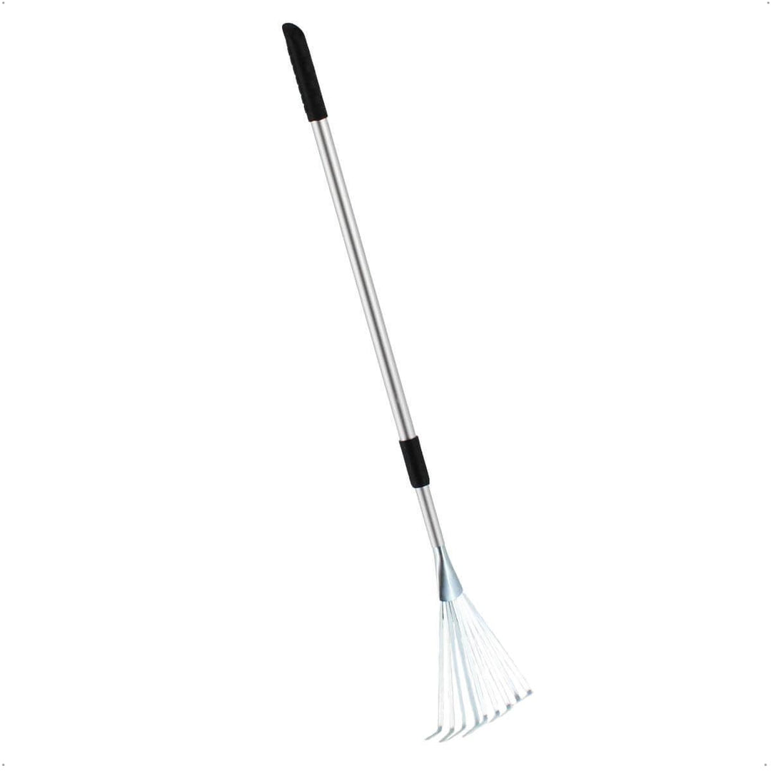 Rekord Kleinfeger (Stahl) mit Teleskopstiel (Aluminium) Länge bis 124 cm & Aufhängeloch, Harke, Rech