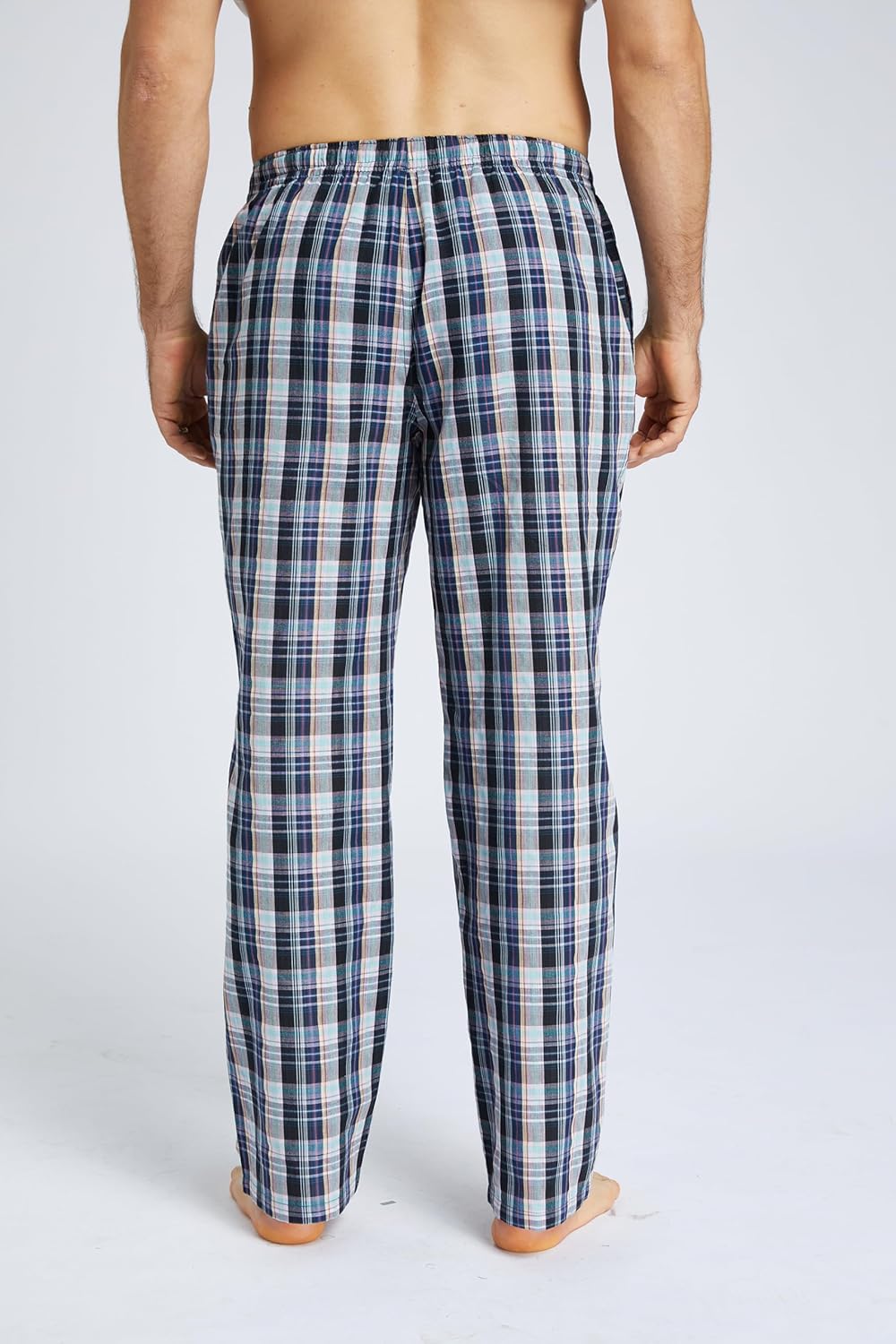 Jveyvth Herren 100% Baumwolle Pyjamahose, Gewebte kariert Schlafhose Loungewear Pyjama Hose mit Tasc