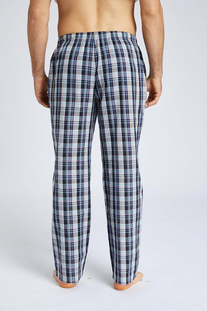 Jveyvth Herren 100% Baumwolle Pyjamahose, Gewebte kariert Schlafhose Loungewear Pyjama Hose mit Tasc