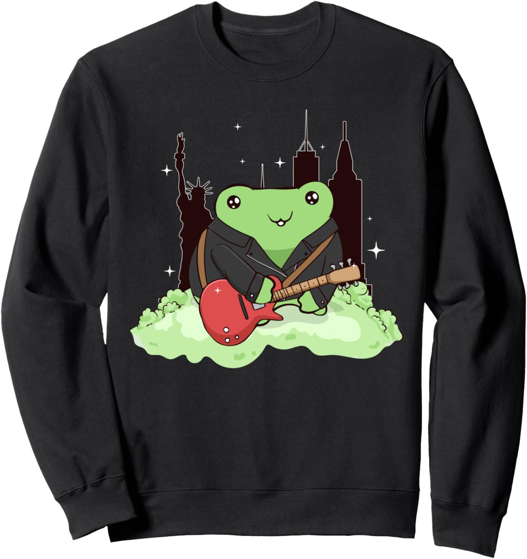 Downtown Girl Aesthetic Kawaii Frog Coquette E-Gitarre Egirl Sweatshirt