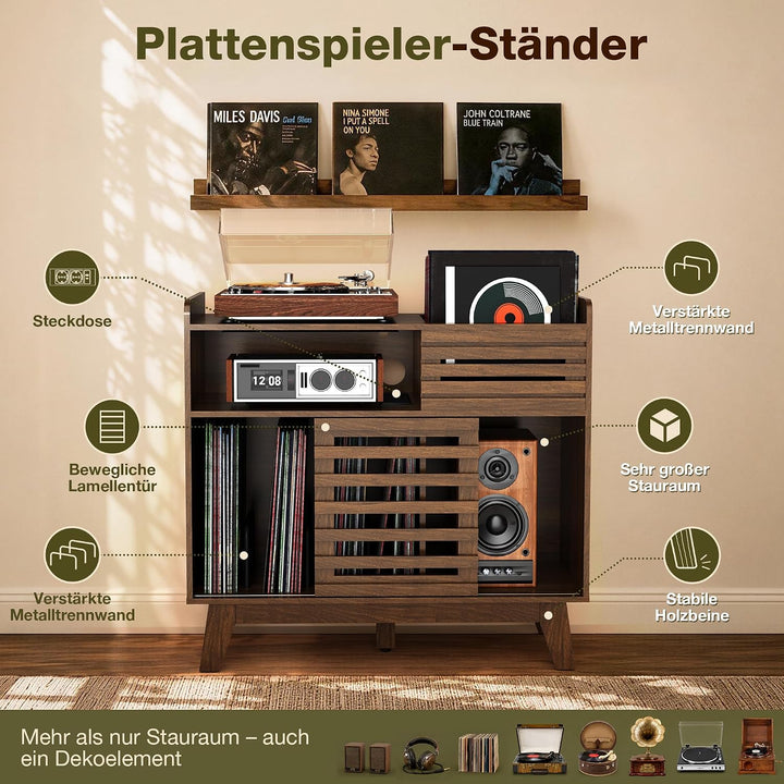 Pamapic Plattenspieler-Ständer,Plattenspielertisch mit Steckdose,Schiebetür | Plattenspieler Regal m