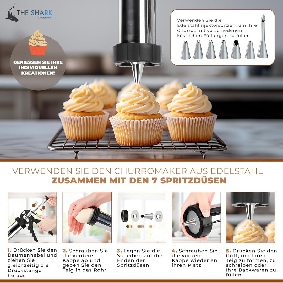 Churros Maker & Spritzgebäck Maschine – 304 Edelstahl, Grosse Kapazität, Leicht zu Reinigen & Langle