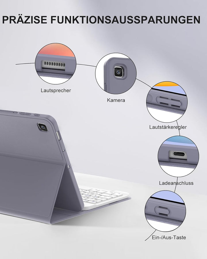 Hülle mit Deutscher Tastatur für Samsung Galaxy Tab S6 Lite (2020/2022/2024) 10,4" - Schutzhülle mit