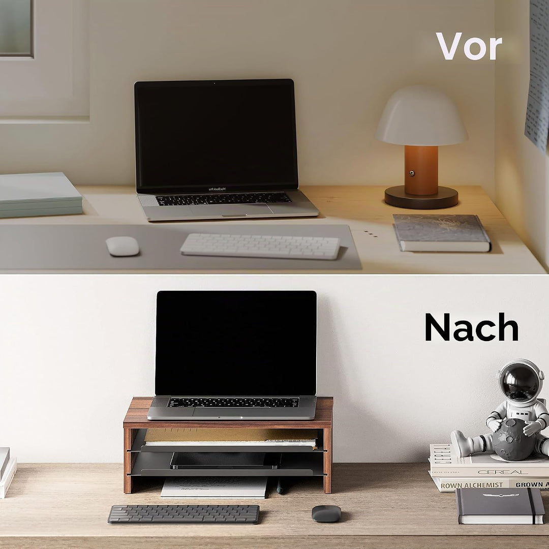Fenge Monitorständer, Monitorerhöhung mit Ablage, Holz und Metall, Schreibtisch-Organizer für Zuhaus