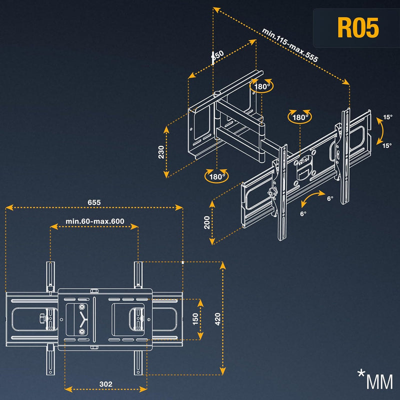 RICOO TV Wandhalterung Fernseher Schwenkbar Neigbar für 40-75 Zoll, Universal TV Halterung R05, Fern