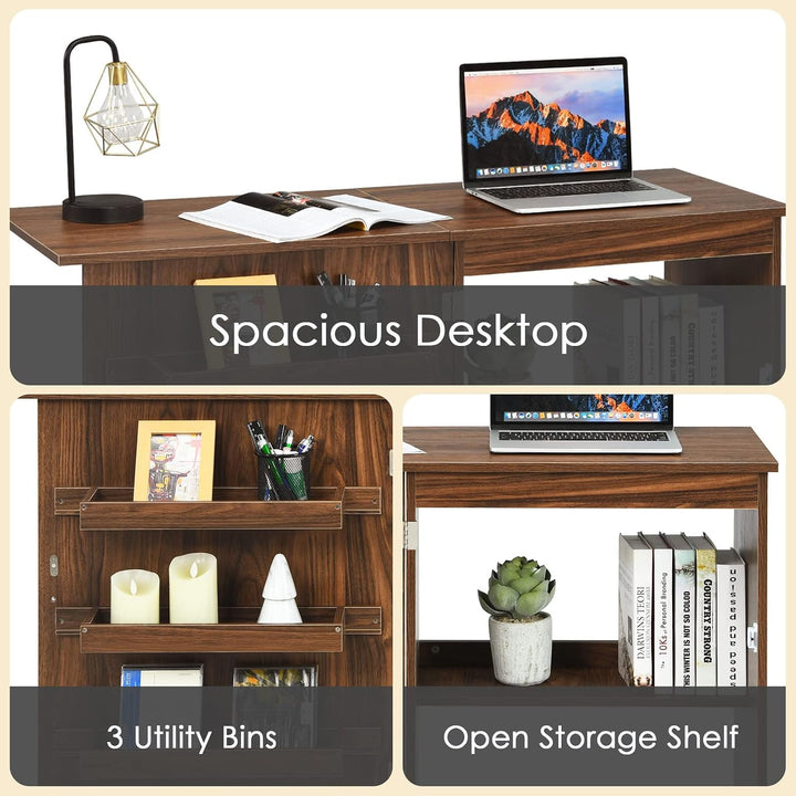 LIFEZEAL Nähmaschinenschrank klappbar, Nähschrank 2 in 1, Schreibtisch Holz mit Haken, Ablage &amp; Roll