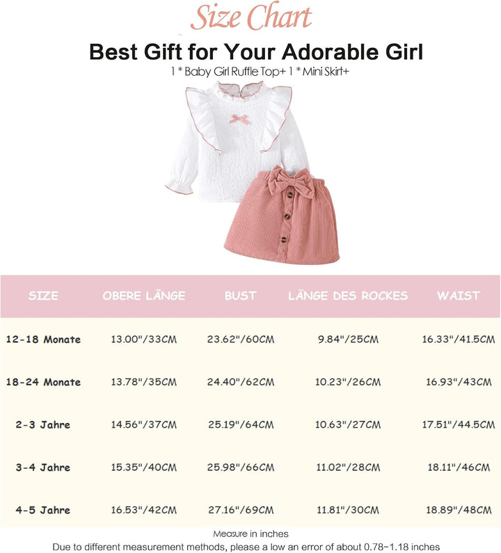Kleinkind Baby Mädchen Outfits Ruffle Rollkragen Langarm Shirt + Bowknot Mini Rock 2 Stück Herbst Wi
