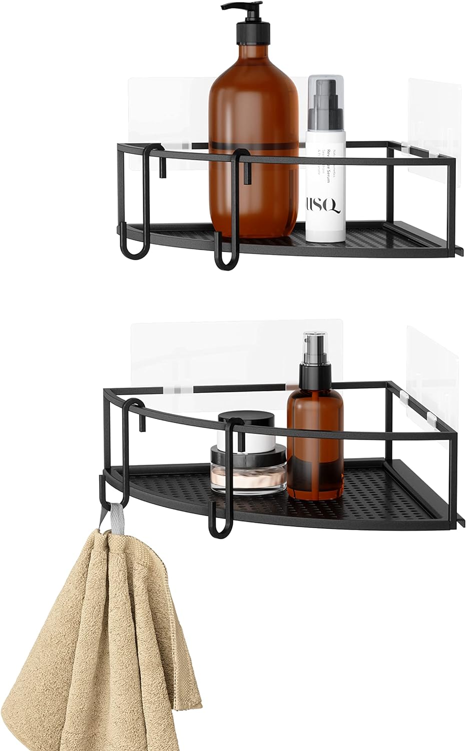 Umbra Cubiko Eckregale, Duschablage ohne Bohren mit Haken, Schwarz, 2er-Set Schwarz Eckregal, Schwar