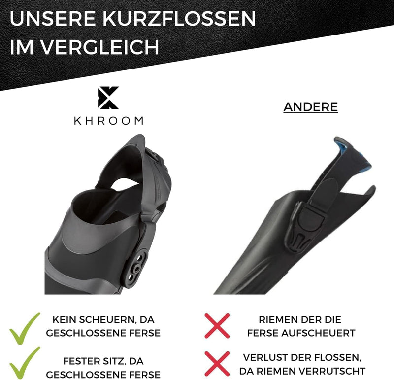 Khroom Kurze Flossen Erwachsene zum Schnorcheln Gr. 36-47 | Verstellbare Kurzflossen Schnorchelfloss
