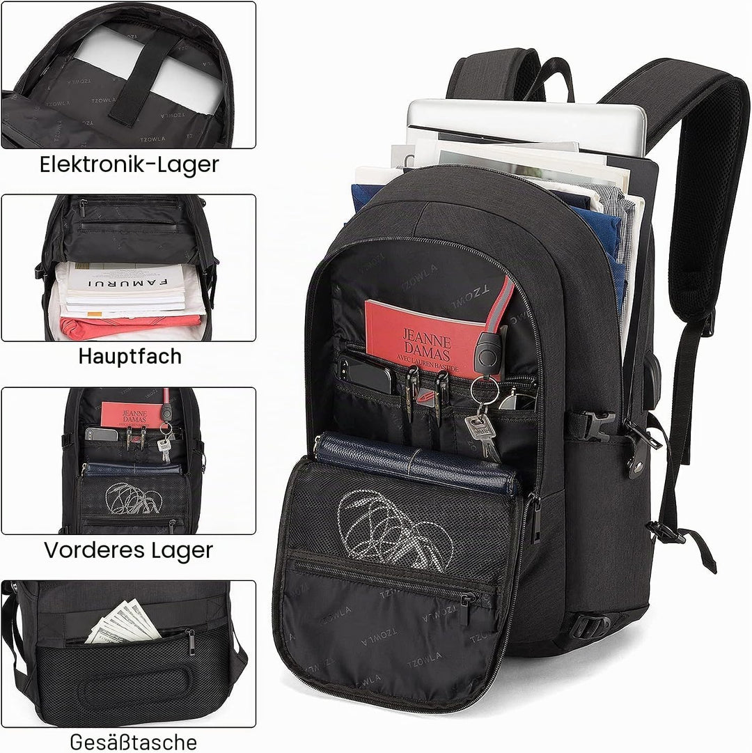 Tzowla Anti Diebstahl Laptop Rucksack für Herren,Rucksack Wasserdicht mit USB-Ladeanschluss und Schl