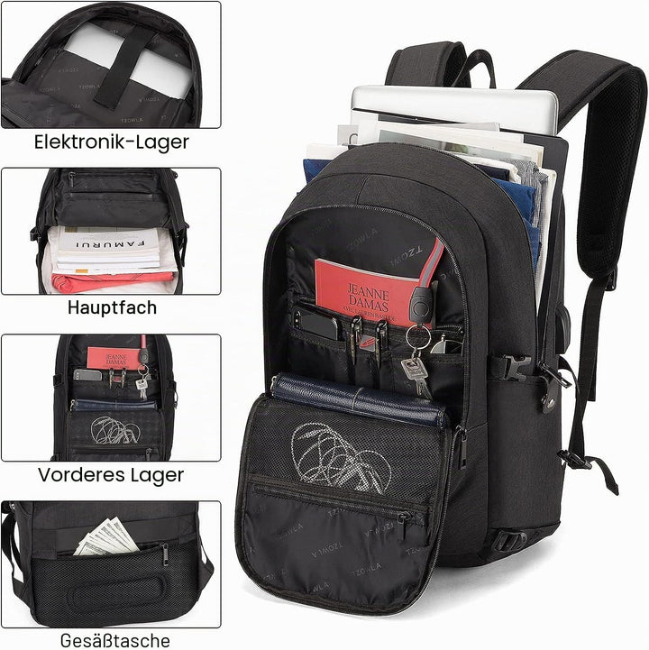 Tzowla Anti Diebstahl Laptop Rucksack für Herren,Rucksack Wasserdicht mit USB-Ladeanschluss und Schl