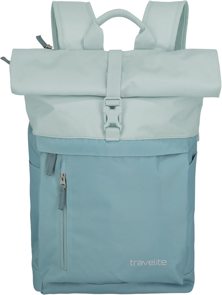 Travelite Handgepäck Rucksack, Laptop Rucksack 15,6 Zoll, BASICS, Reiserucksack Rolltop Funktion, 60