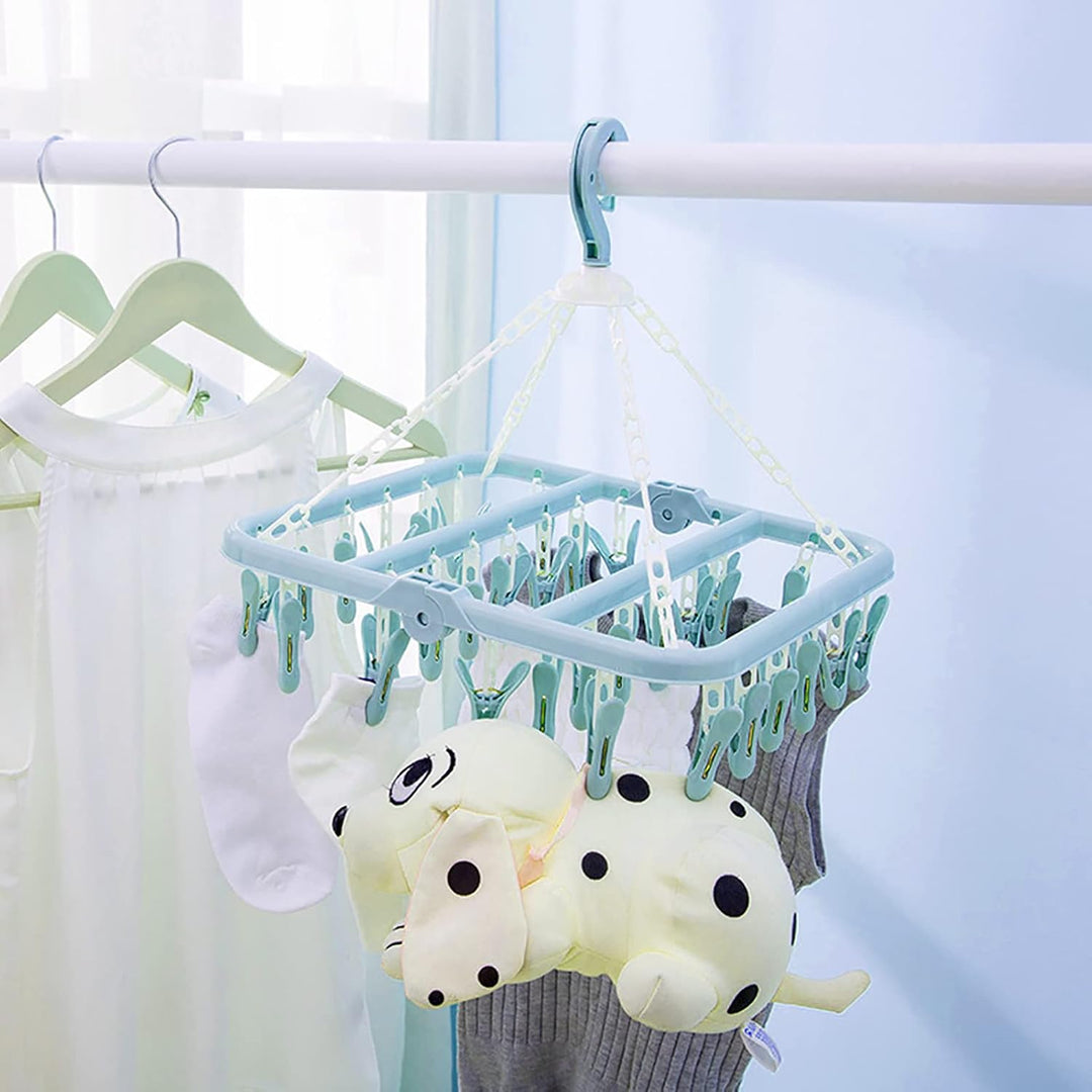 360 Grad Rotierender Waschkleiderbügel mit 32 Clips Windproof -Haken Klappbares Trocknungsregal für